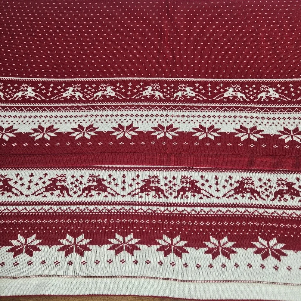 Christmas Throw Blanket Red Knit Reversible Reindeer Nordic Cozy Ski Lodge 49x68